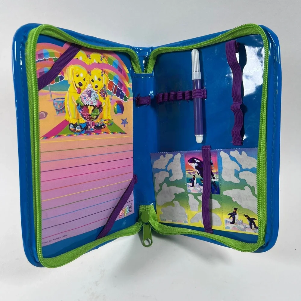 Vintage Lisa Frank Golden Retriever Puppy Ice Cream Zip Stationery Set Organizer